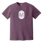 Redish purple t-shirt with a white, distressed Eternal Optimist Golf Club logo.