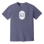 Purple t-shirt with a white, distressed Eternal Optimist Golf Club logo.