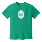 Bright green t-shirt with a white, distressed Eternal Optimist Golf Club logo.